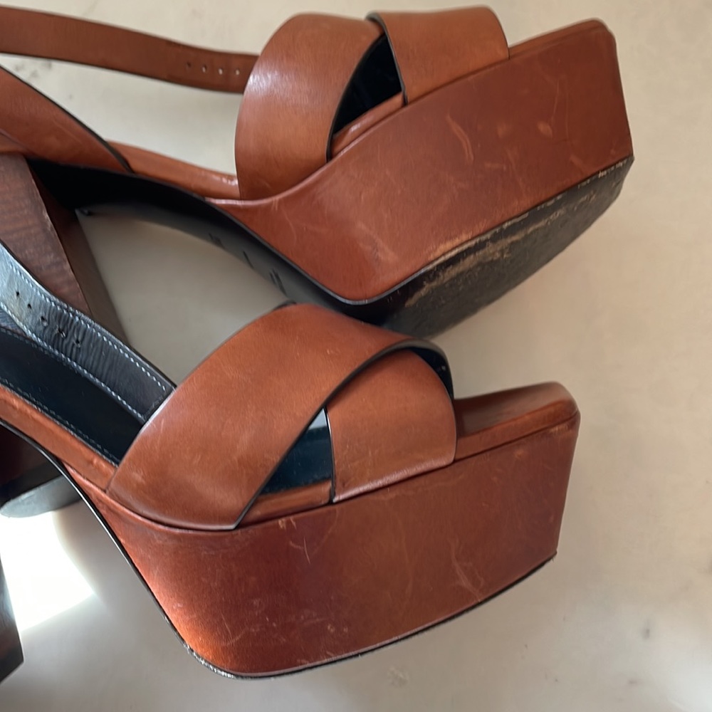 Saint Laurent Brown Leather Platform Sandals - Picture 8 of 13